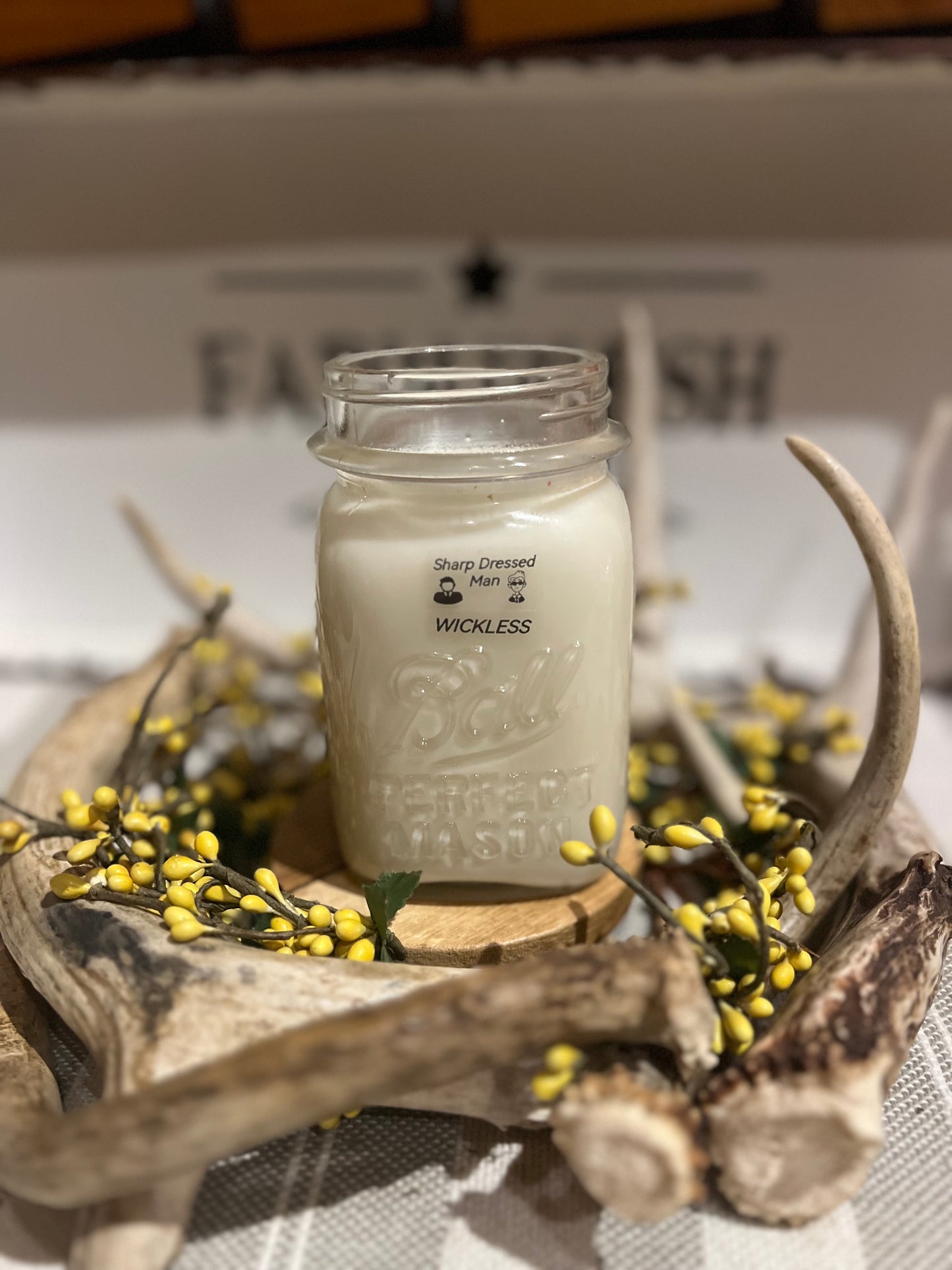 Sharp dress man 12 ounce mason jar-wickless